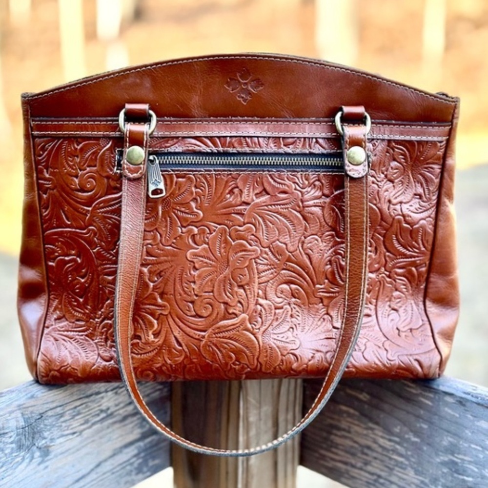 Patricia Nash Tooled Brown Leather Poppy Tote